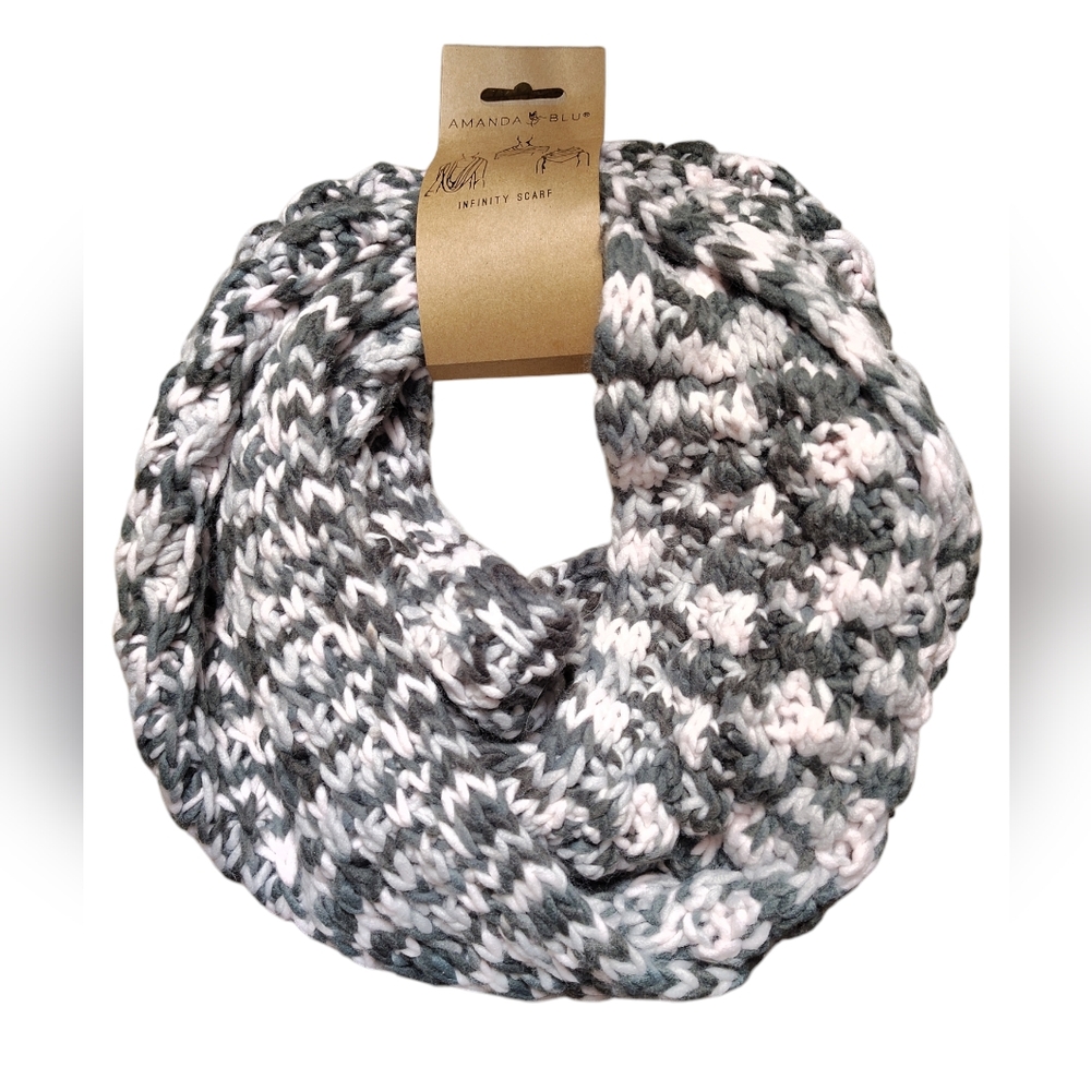 Amanda Blu Marbled Knit Cowl Infinity Scarf Pink Frost